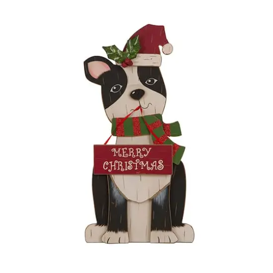 Glitzhome&reg; 16" Wooden Dog Christmas D&eacute;cor Accent {1}
