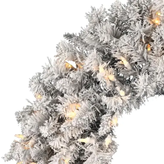 24" Pre-Lit Frosted Silver Artificial Christmas Wreath, Warm White Dura-lit LED Lights {4}