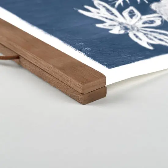 Blue White Floral 12" x 18" Teak Hanging Canvas {3}