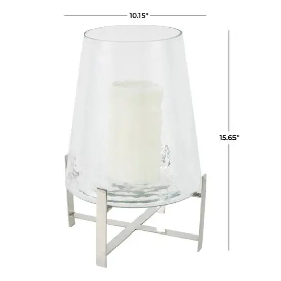 16" Clear Glass & Stainless Steel Hurricane Candle Holder {7}