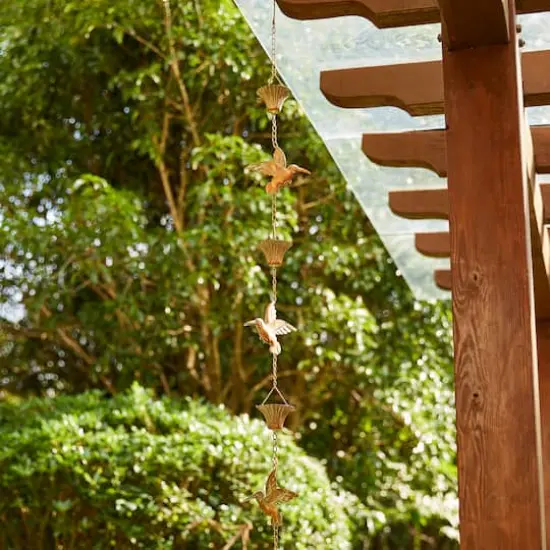 Glitzhome&reg; 8.5ft. Faux Copper Patina Bird & Cup Rain Chain {3}