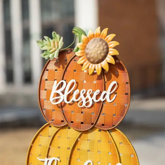 Glitzhome&reg; 35.5" Thanksgiving Metal Stacked Pumpkins Yard Stake {6}