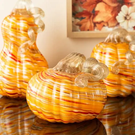 Glitzhome&reg; Fall Multi Stripes Glass Pumpkin {5}
