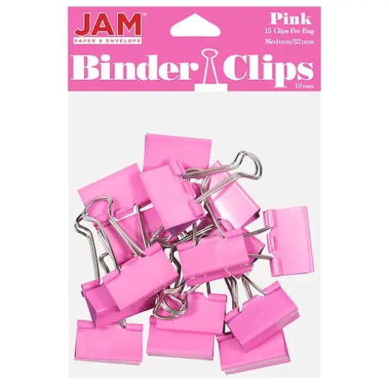 JAM Paper 1.25" Binder Clips, 15ct. Pink {1}
