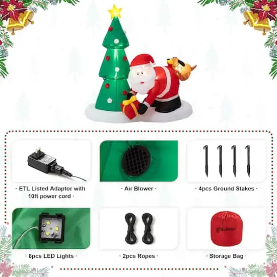 Glitzhome&reg; 6.5ft. Lighted Dog Bites Santa Inflatable D&eacute;cor {7}