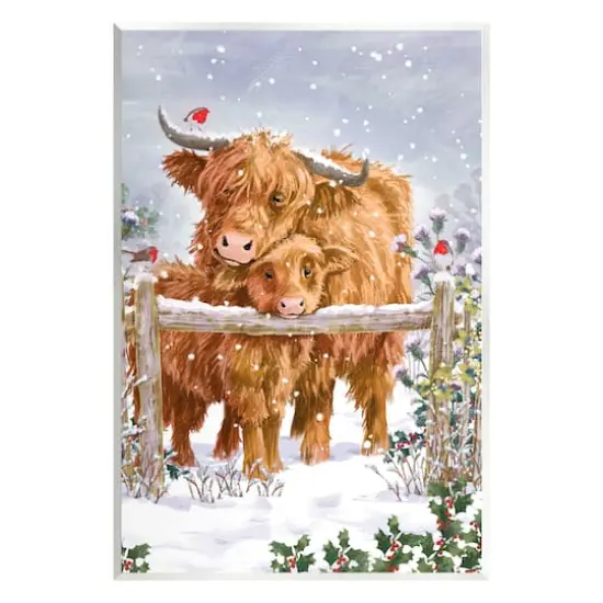 Stupell Industries Winter Cattle Cuddling Snow Scene Wall Plaque Art {1}