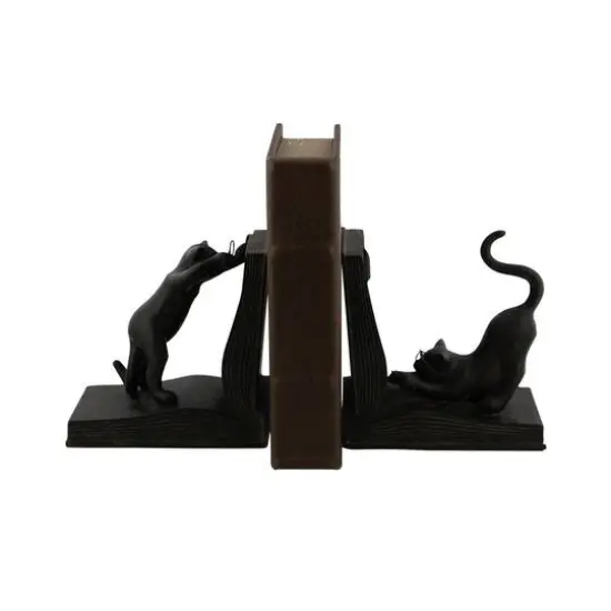 Black Polystone Eclectic Cat Bookends Set {3}