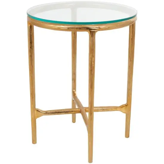 23" Aluminum Textured Accent Table with Glass Tabletop Gold {2}