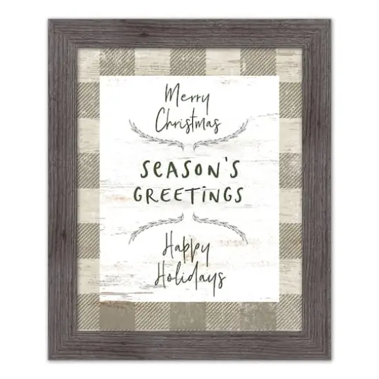 Taupe Buffalo Check Holiday Phrases Print in Western Gray Frame {1}