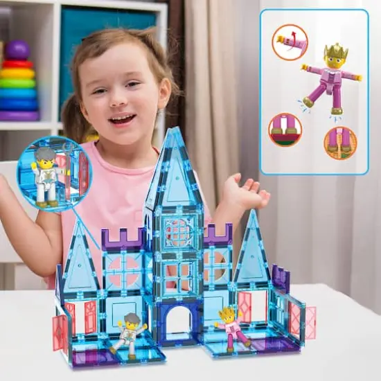 PicassoTiles&reg; 72 Piece Ice Castle Magnetic Tile Building Set {4}