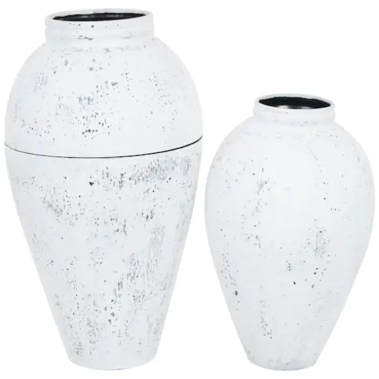 White Distressed Pot Floor Metal Vase Set {1}