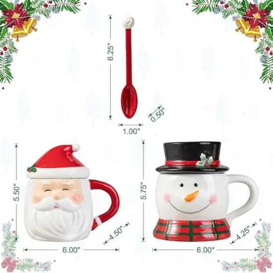 Glitzhome&reg; Christmas Ceramic Santa & Snowman Mug with Lid & Spoon Set {9}