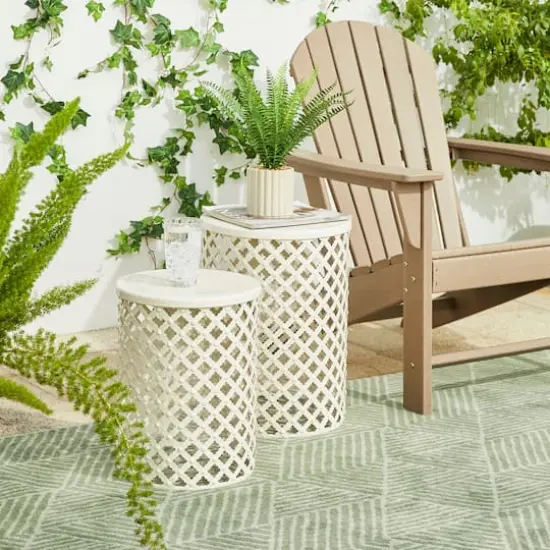 Glitzhome&reg; Multi-Functional Metal White Garden Stool Set {3}