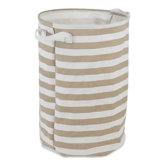 DII&reg; Round Stripes PE-Coated Cotton Polyester Laundry Hamper Stone {1}