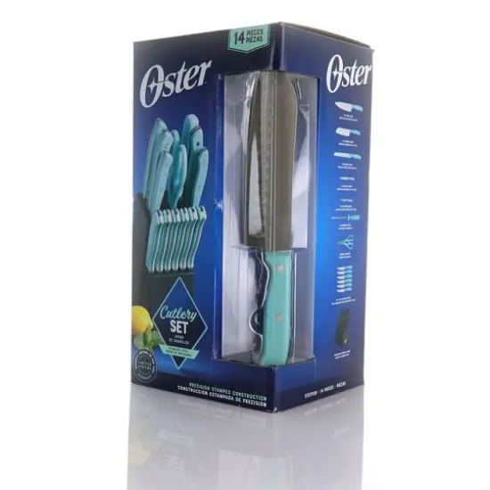 Oster Steffen 14-Piece Blue Stainless Steel Cutlery Set with Storage Block {7}