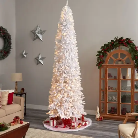 11ft. Pre-Lit Slim White Artificial Christmas Tree, Warm White LED Lights {3}