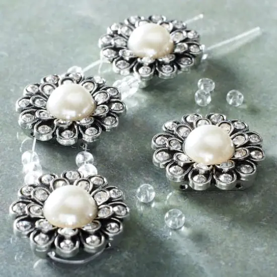 Silver Faux Pearl Flower Sliders, 25mm by Bead Landing&trade; {3}