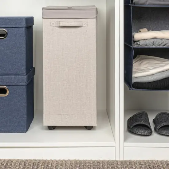 Household Essentials Narrow Collapsible Laundry Hamper with Liner & Lid Silver {6}