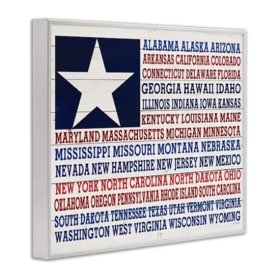Stupell Industries U.S.A. Star Patriot Flag Listed State Typography Sign Framed Giclee Art White {4}