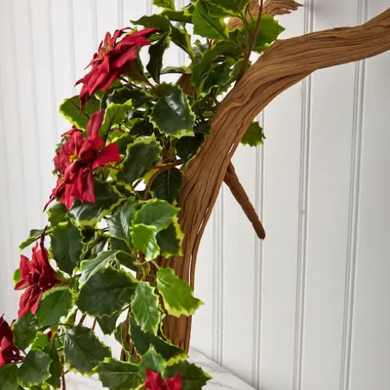 30&rdquo; Real Touch Poinsettia and Variegated Holly Artificial Plant Set {5}