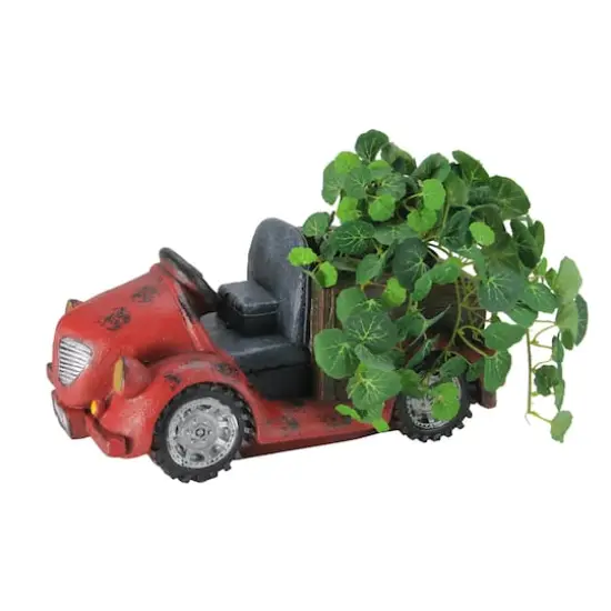14.5" Distressed Red Vintage Car LED Solar Powered Outdoor Garden Planter {4}