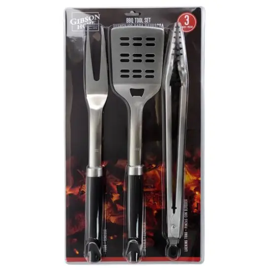 Gibson Home&reg; Silver & Black Sawyer 3 Piece Stainless Steel BBQ Tool Set {8}