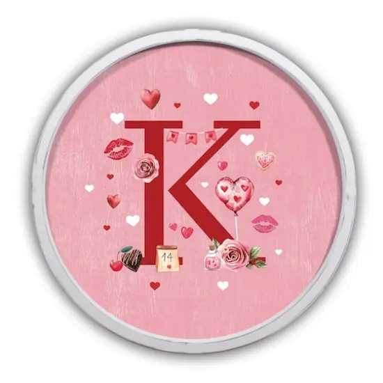 20" Valentine Things White Framed Round Monogram Print K {1}