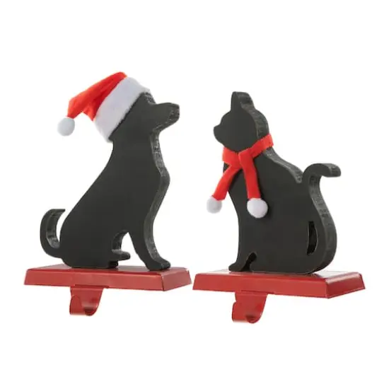 Glitzhome&reg; Cat & Dog Metal Christmas Stocking Holder Set {1}