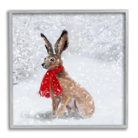 Stupell Industries Winter Rabbit Scarf Landscape Framed Giclee Art Gray {1}
