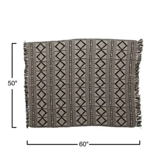 Hello Honey&reg; Black & Beige Woven Cotton Blend Throw Blanket with Fringe {6}