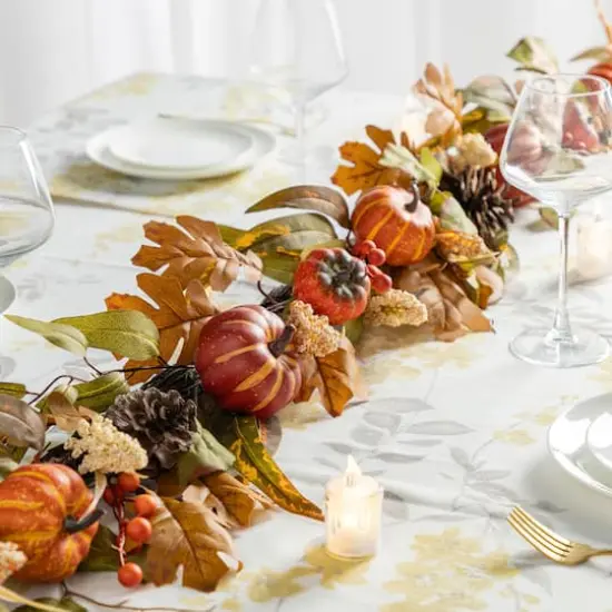Glitzhome&reg; 72" Fall Pumpkin Leaf Floral Garland {3}