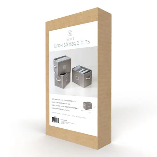 Honey Can Do Heather Gray Large Fabric Storage Bins with Handles, 3ct. {15}