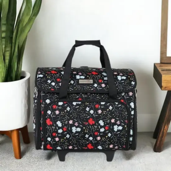 Everything Mary Black Floral Teacher Rolling Tote {7}