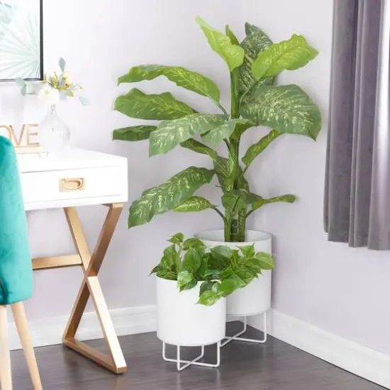 White Modern Planter, Set of 2" 16", 13" {10}