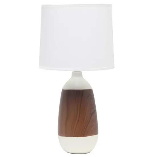 Simple Designs Ceramic Oblong Table Lamp Dark Wood/Off White {1}