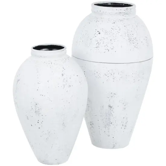 White Distressed Pot Floor Metal Vase Set {9}