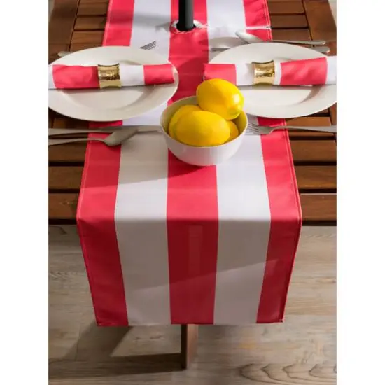 Coral Cabana Stripe Outdoor Table Runner With Zipper 14" x 72" {3}
