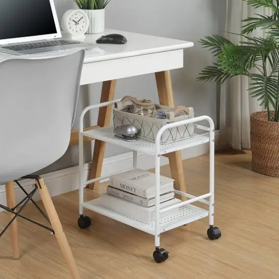 SunnyPoint 2-Tier Metal Rolling Utility Cart White {4}
