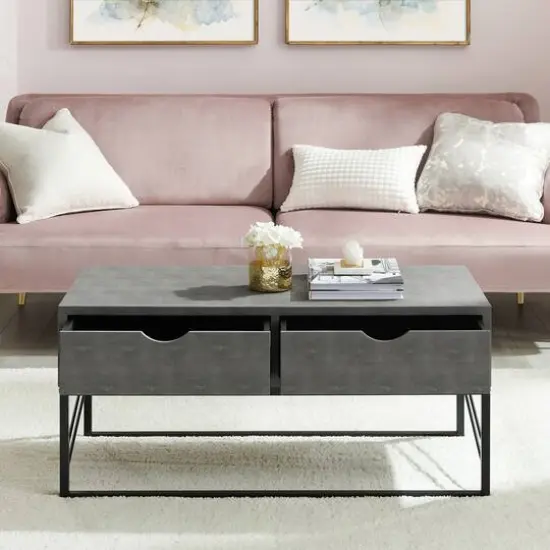 Gray 2-Drawer Faux Shagreen Coffee Table {7}