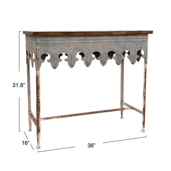 Hello Honey&reg; 36" Rustic Farmhouse Metal Console Table with Solid Wood Top Distressed Zinc Finish {9}