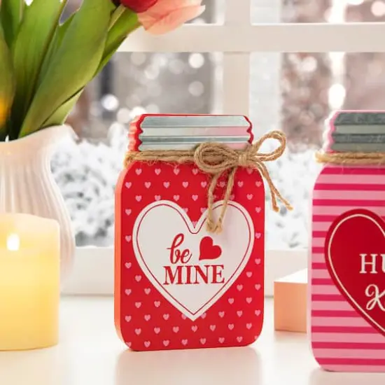Glitzhome&reg; 7" Set of 3 Valentine's Wooden Mason Jar Table Decor {5}