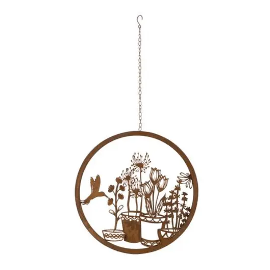 16" Layered Metal Hummingbird Garden Wall Plaque {1}