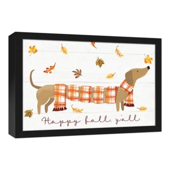 Plaid Scarf Weenie Dog Wrap 19.73"x13.73" Black Framed Canvas {3}