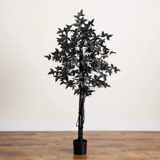 5ft. Artificial Halloween Black Maple Tree with Natural Trunk {7}