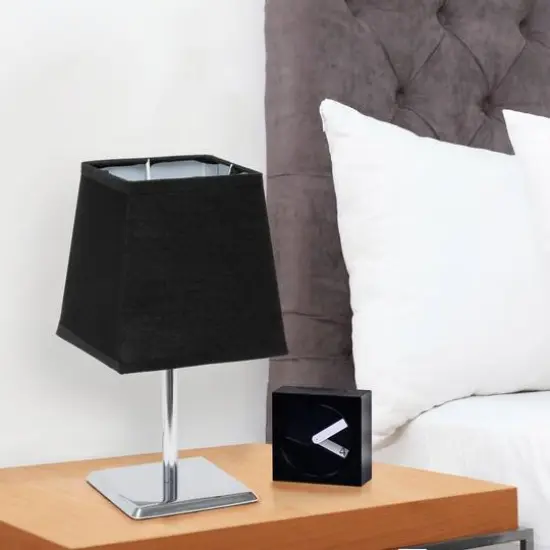 Simple Designs&trade; 9.5" Mini Chrome Table Lamp with Squared Empire Shade Black {7}