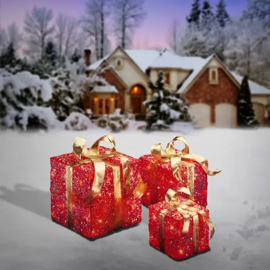 Red Sisal Gift Box Set with Clear Lights {3}