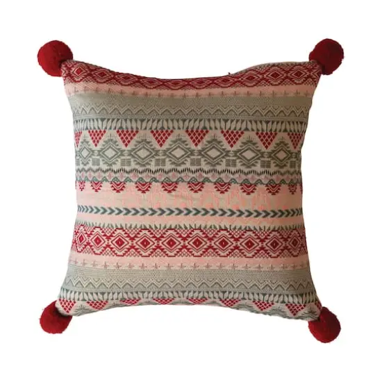 Hello Honey&reg; 18" Multicolor Jacquard Throw Pillow with Velvet Back & Pom Poms {1}