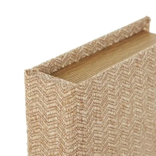 Brown & Cream Linen Fabric Chevron Patterned Decorative Book Storage Box, 3ct. {5}