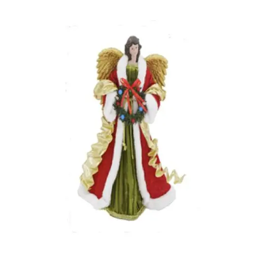 18" Unlit Red and Green Angel with Wreath Christmas Tree Topper {1}