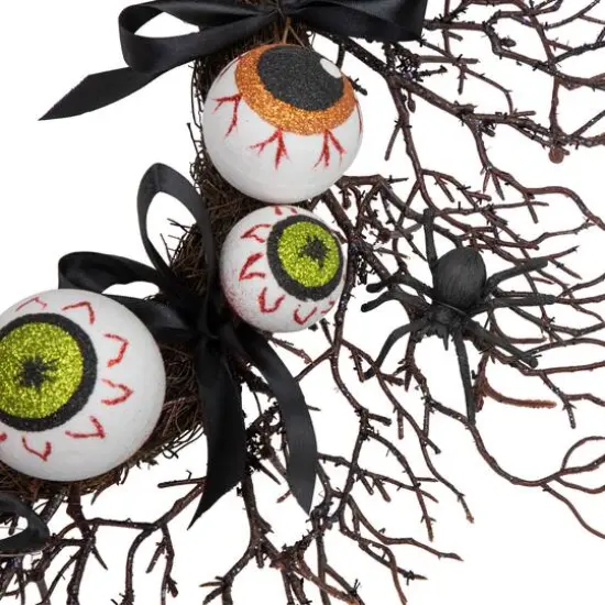 24'' Unlit Eyeballs and Spiders Halloween Twig Wreath {4}